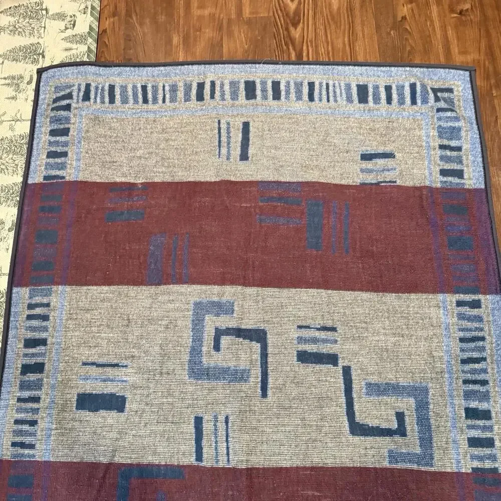 Vintage 90s RARE Biederlack Reversible Geometric Southwestern Art Blanket 73x51‎